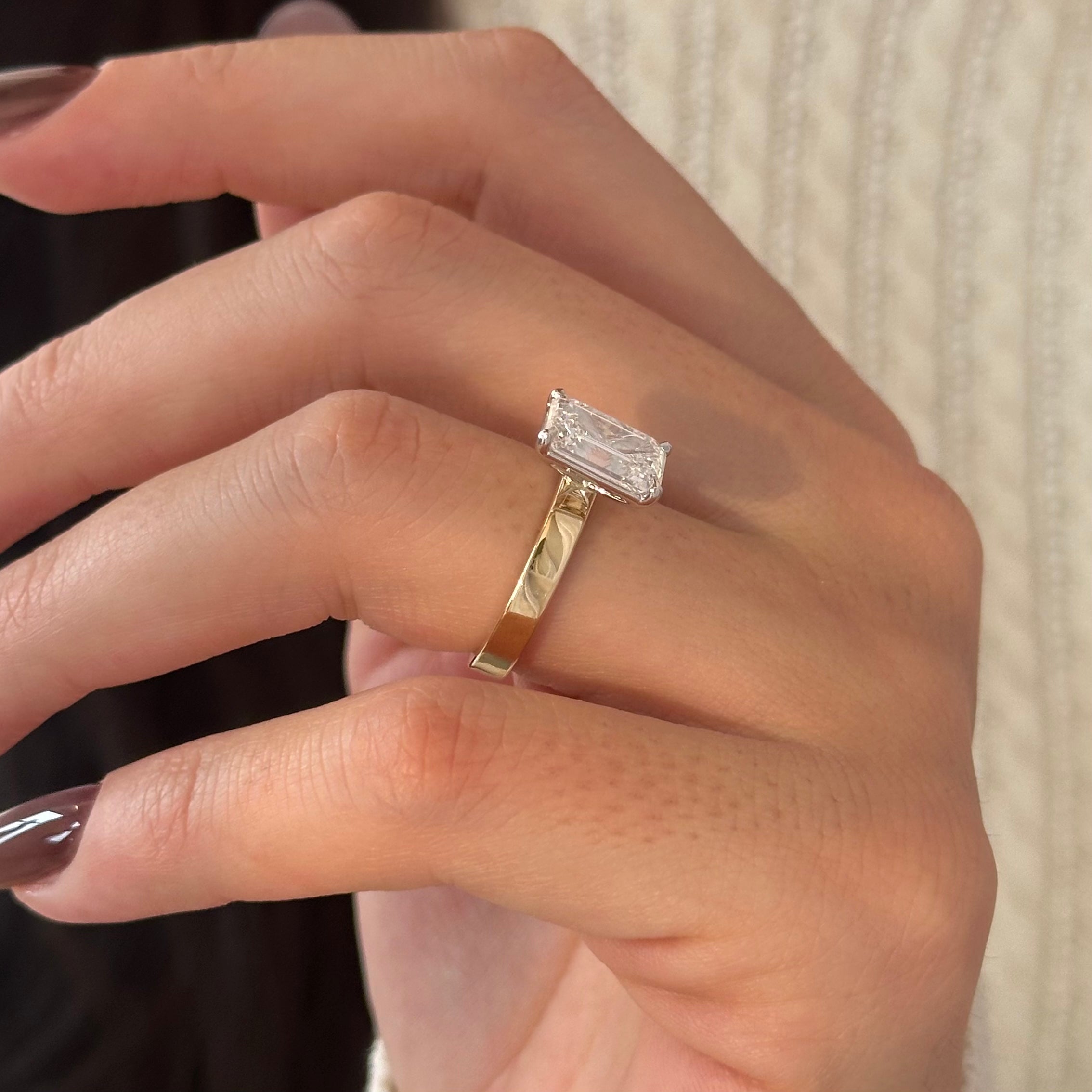 all-groups | 3 carat Emerald cut lab-grown diamond IGI certified, solitaire engagement ring.