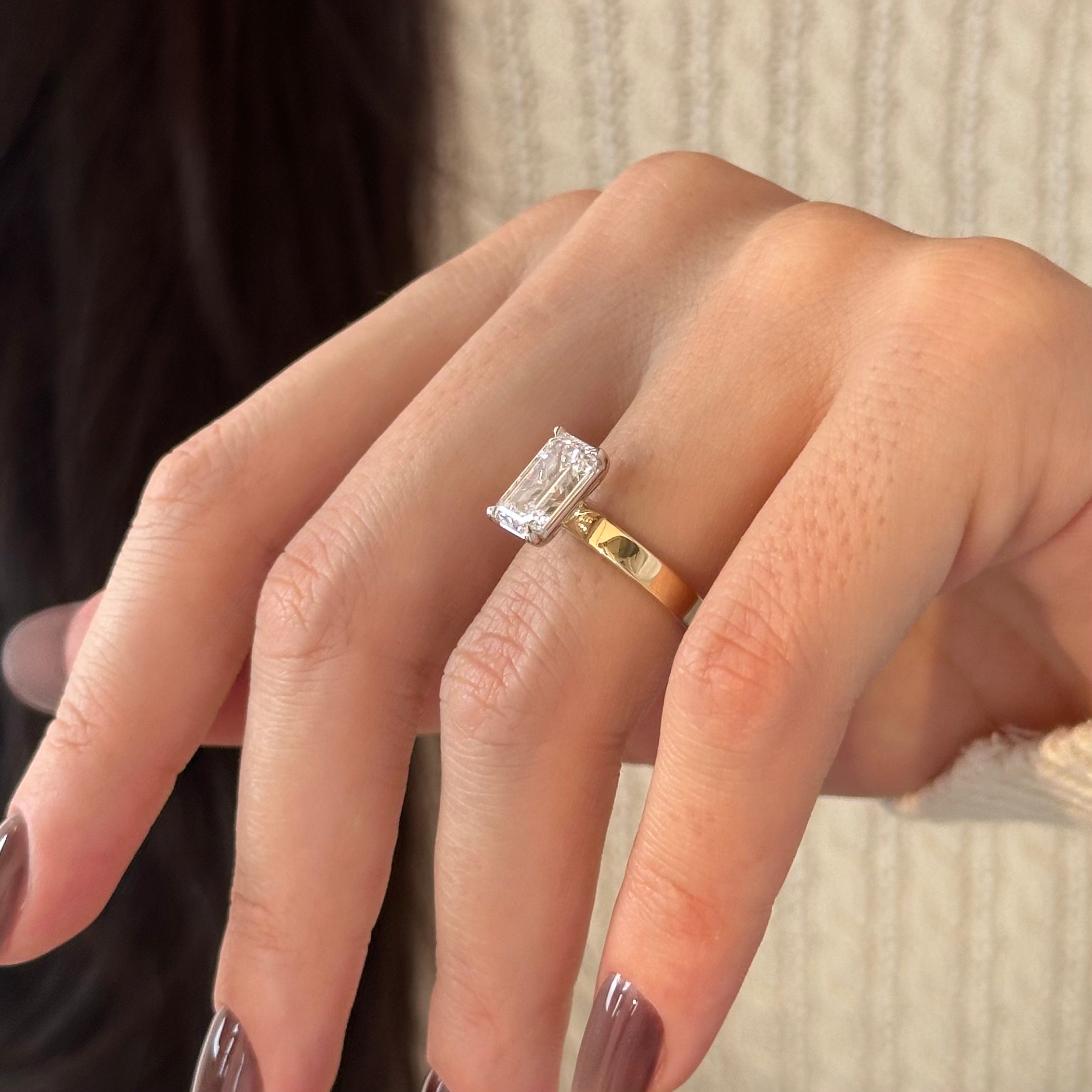 all-groups | 3 carat Emerald cut lab-grown diamond IGI certified, solitaire engagement ring.