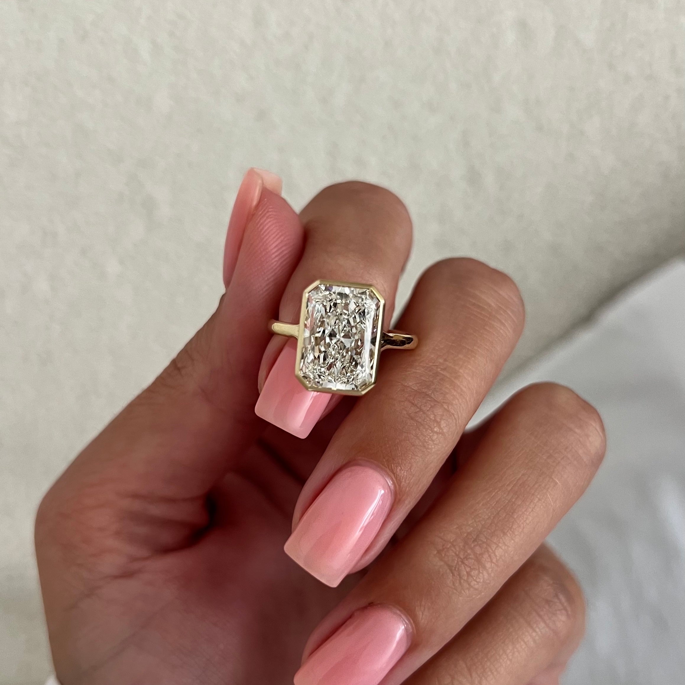 5 carat Radiant cut lab-grown diamond IGI certified, solitaire engagement ring.