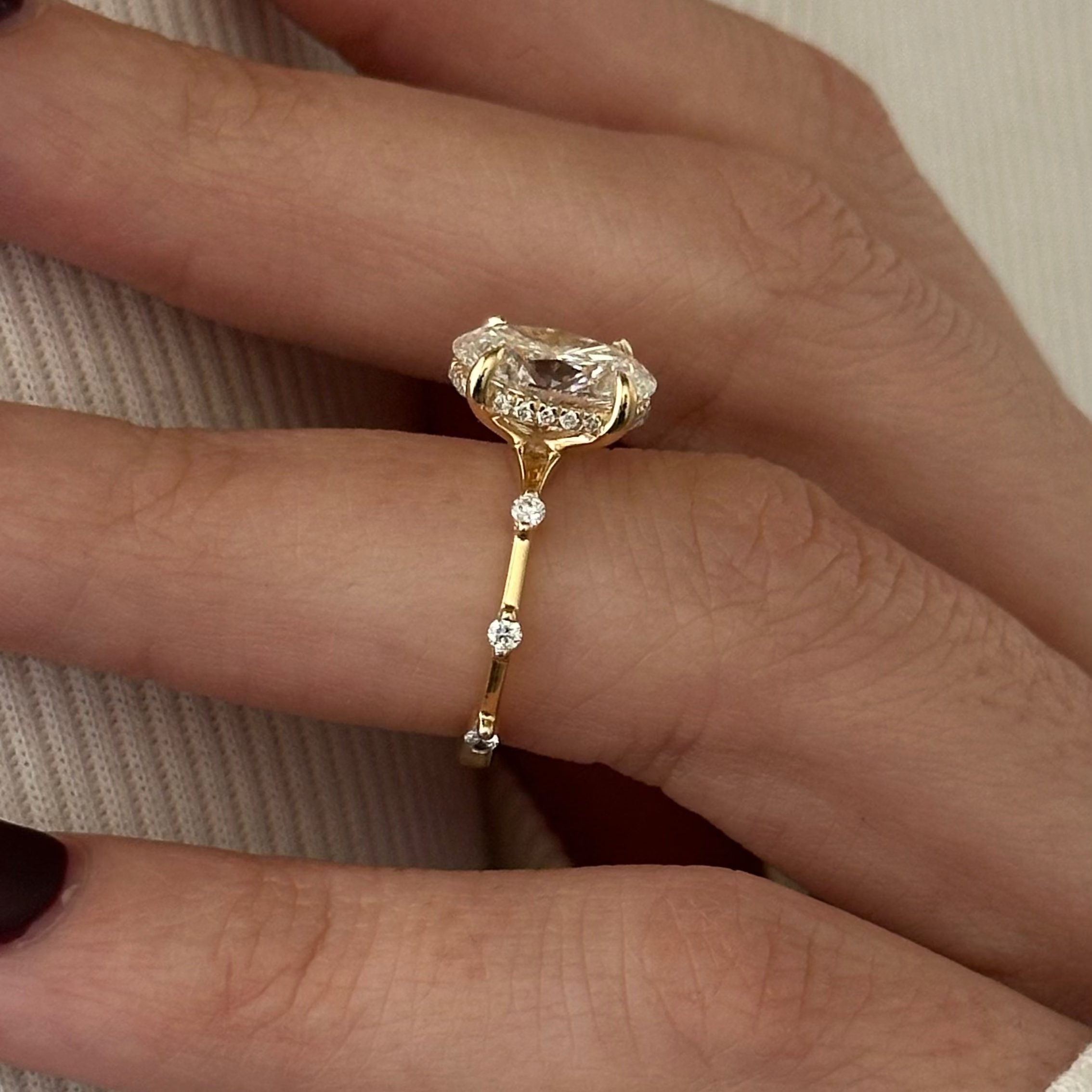 2 carat Oval cut lab-grown diamond IGI certified, hidden halo engagement ring.