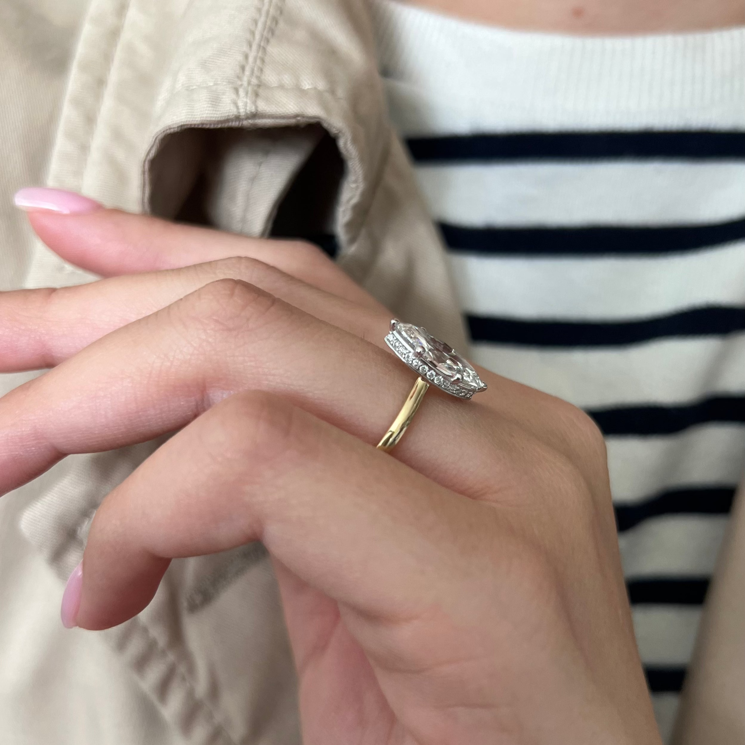 2 carat Oval cut lab-grown diamond IGI certified, hidden halo engagement ring.
