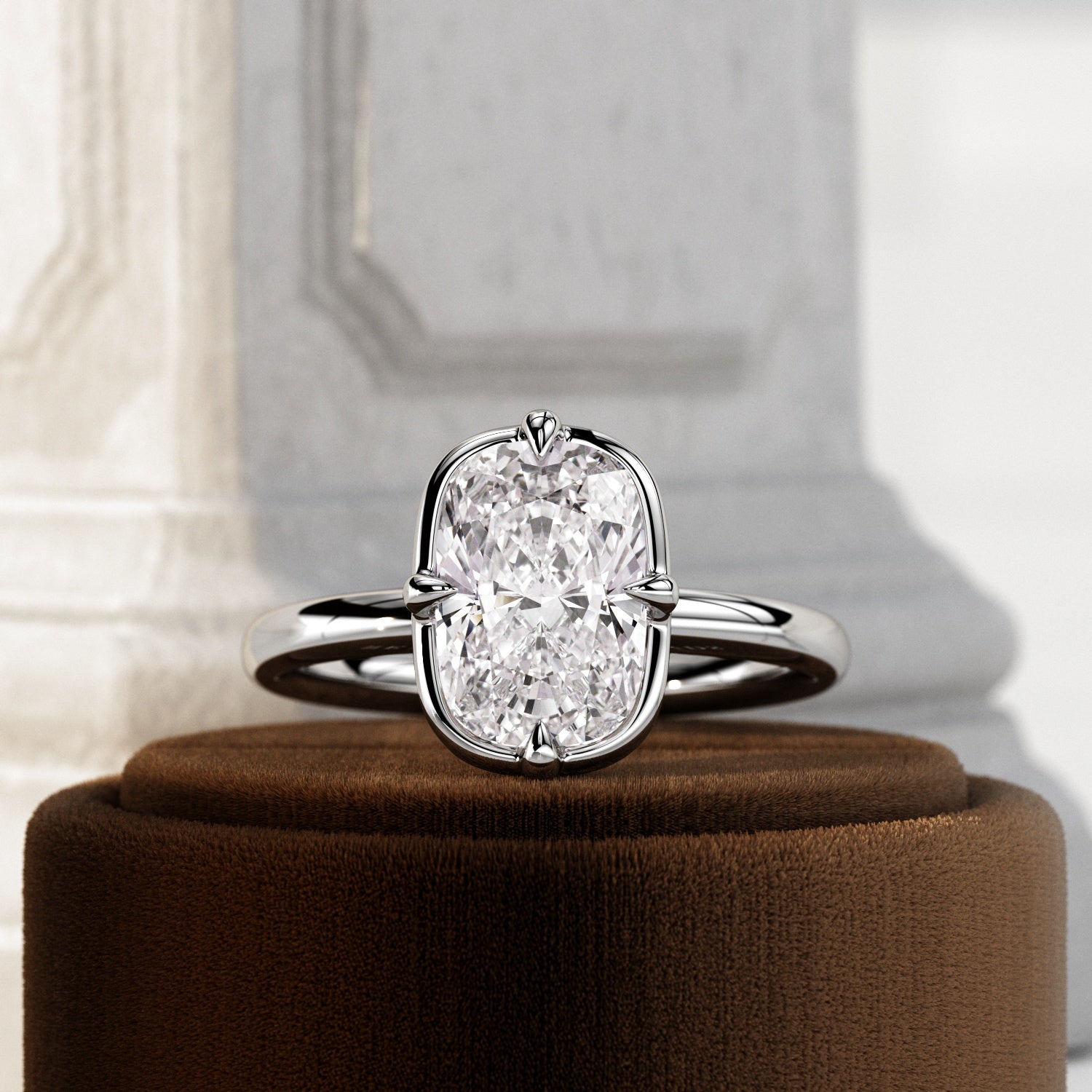 2 carat Elongated Cushion cut lab-grown diamond IGI certified, bezel engagement ring in 14K White Gold.