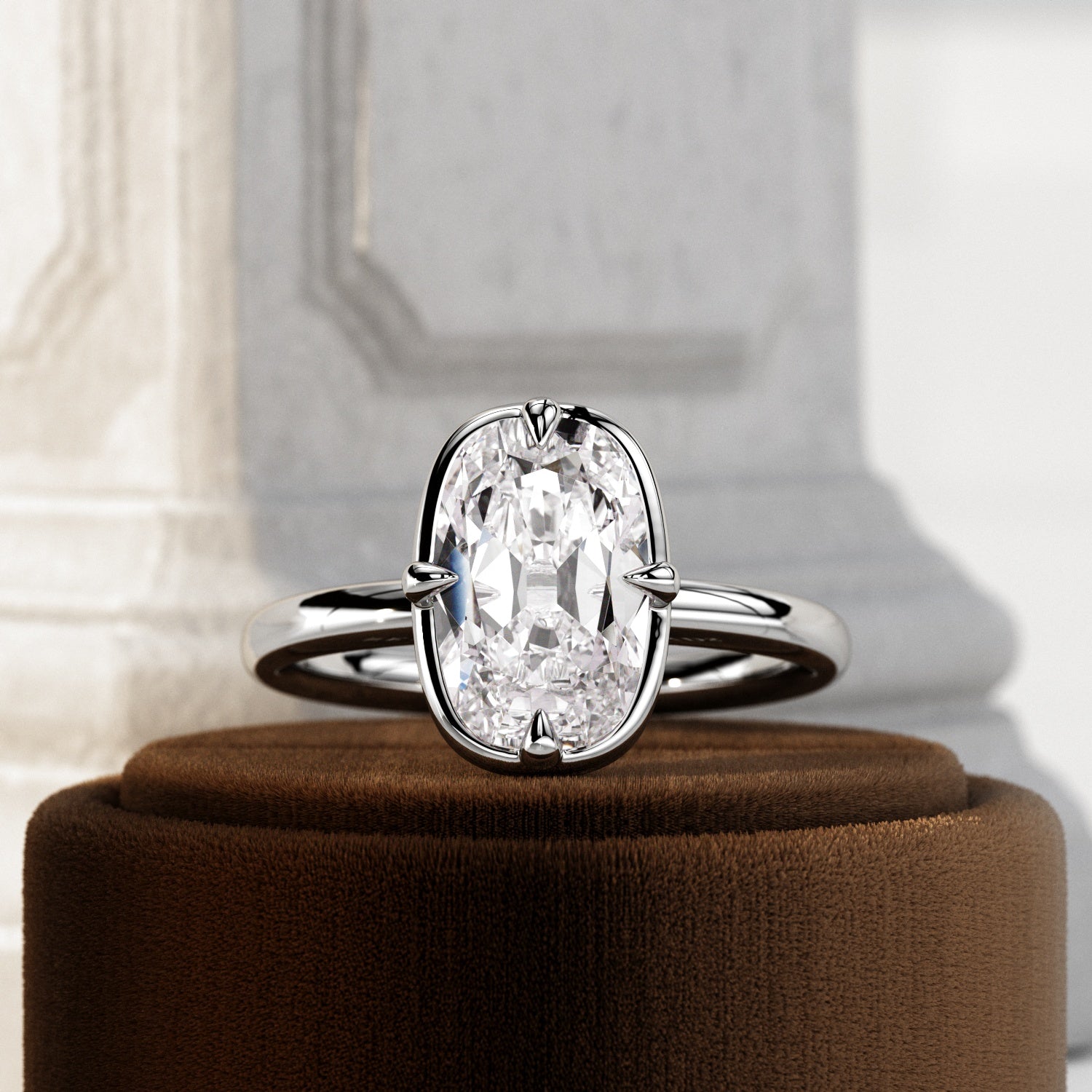 2 carat Elongated Cushion cut lab-grown diamond IGI certified, bezel engagement ring.