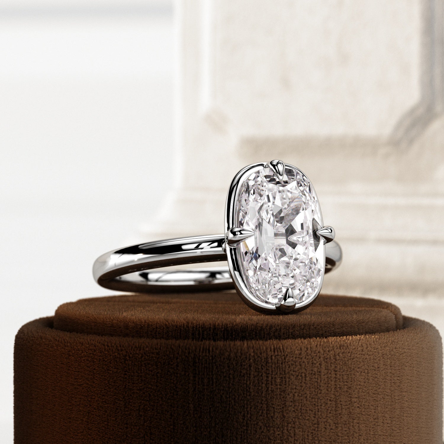 2 carat Elongated Cushion cut lab-grown diamond IGI certified, bezel engagement ring.
