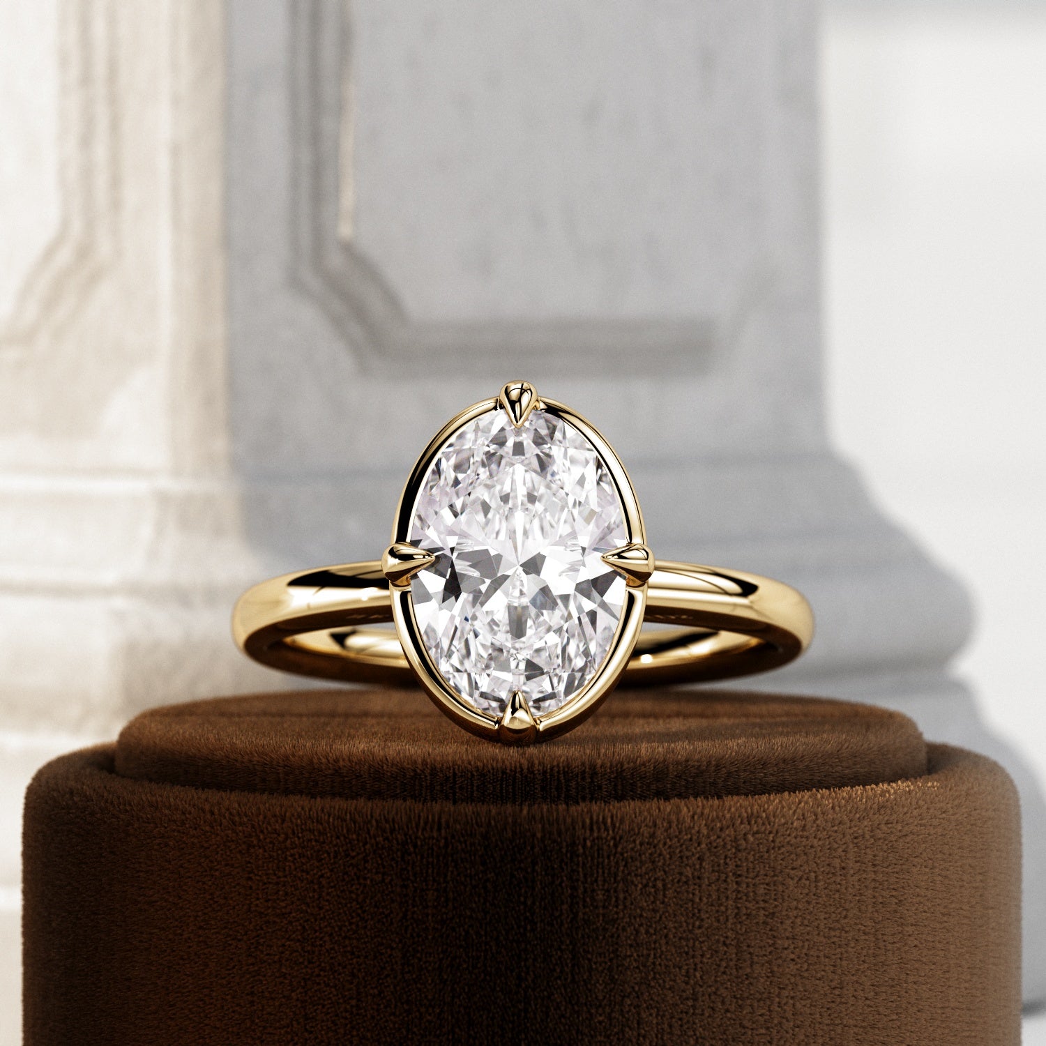 2 carat Elongated Cushion cut lab-grown diamond IGI certified, bezel engagement ring in 14K Yellow Gold.