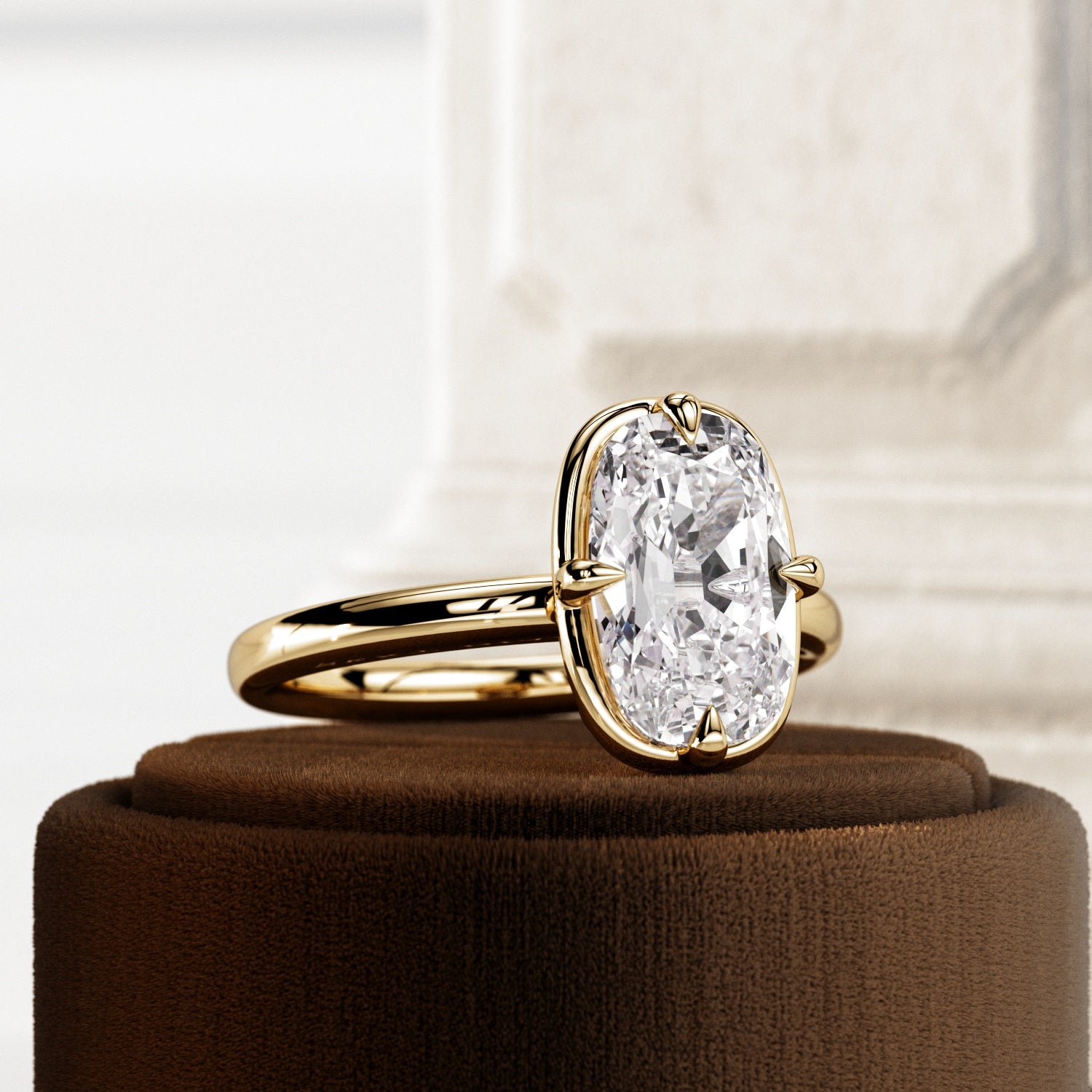 2 carat Elongated Cushion cut lab-grown diamond IGI certified, bezel engagement ring.