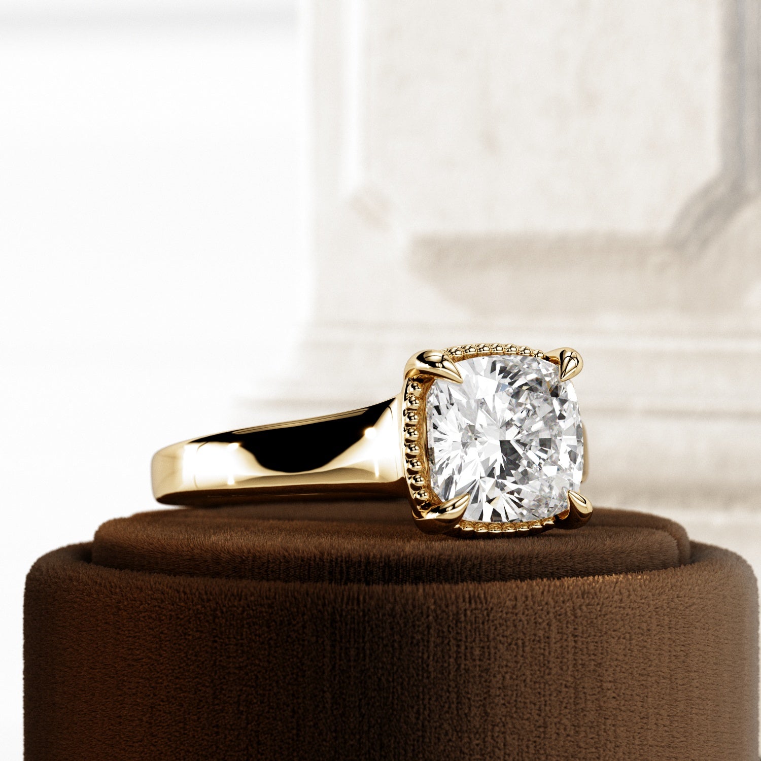 2 carat Cushion cut lab-grown diamond IGI certified, bezel engagement ring.
