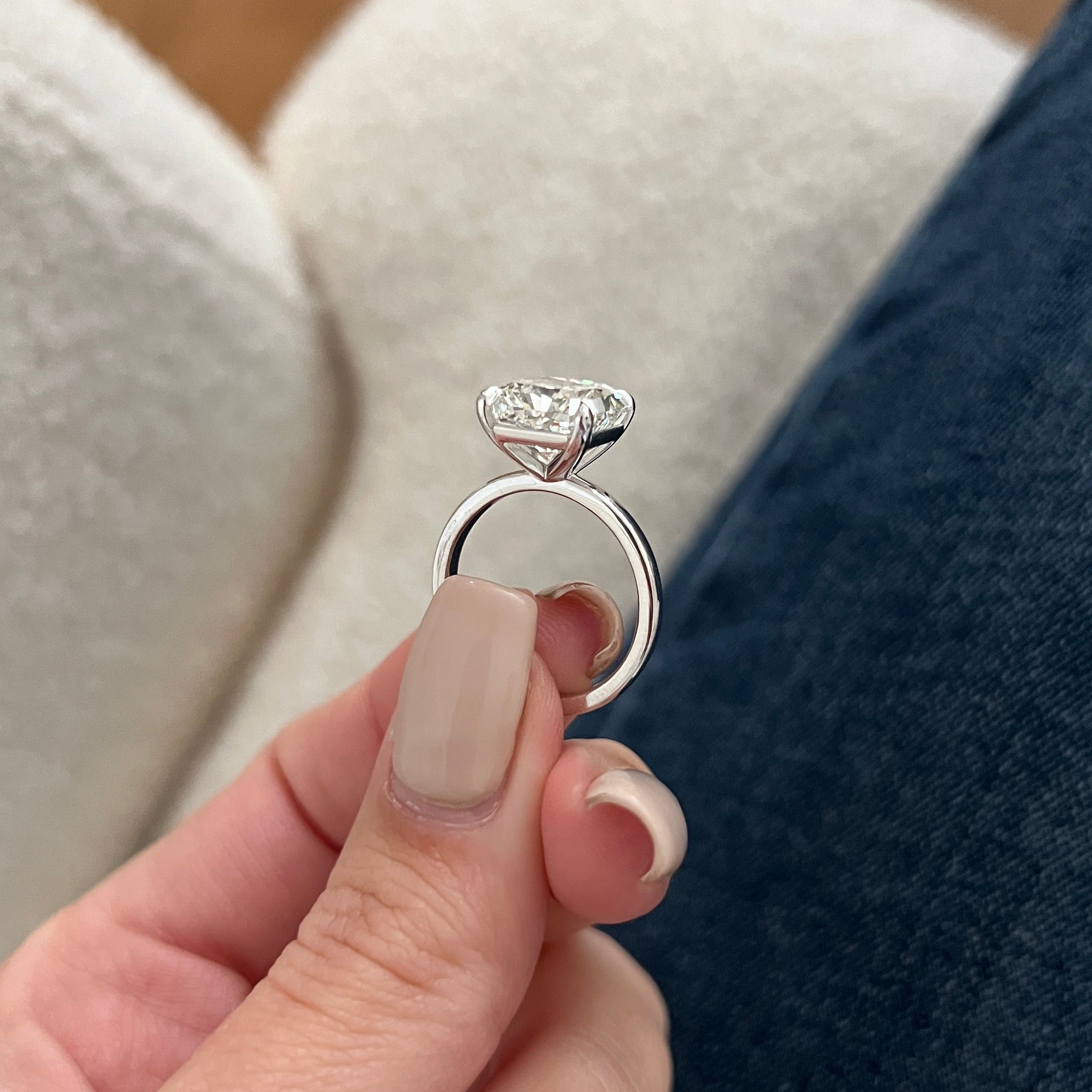 5 carat Radiant cut lab-grown diamond IGI certified, solitaire engagement ring.