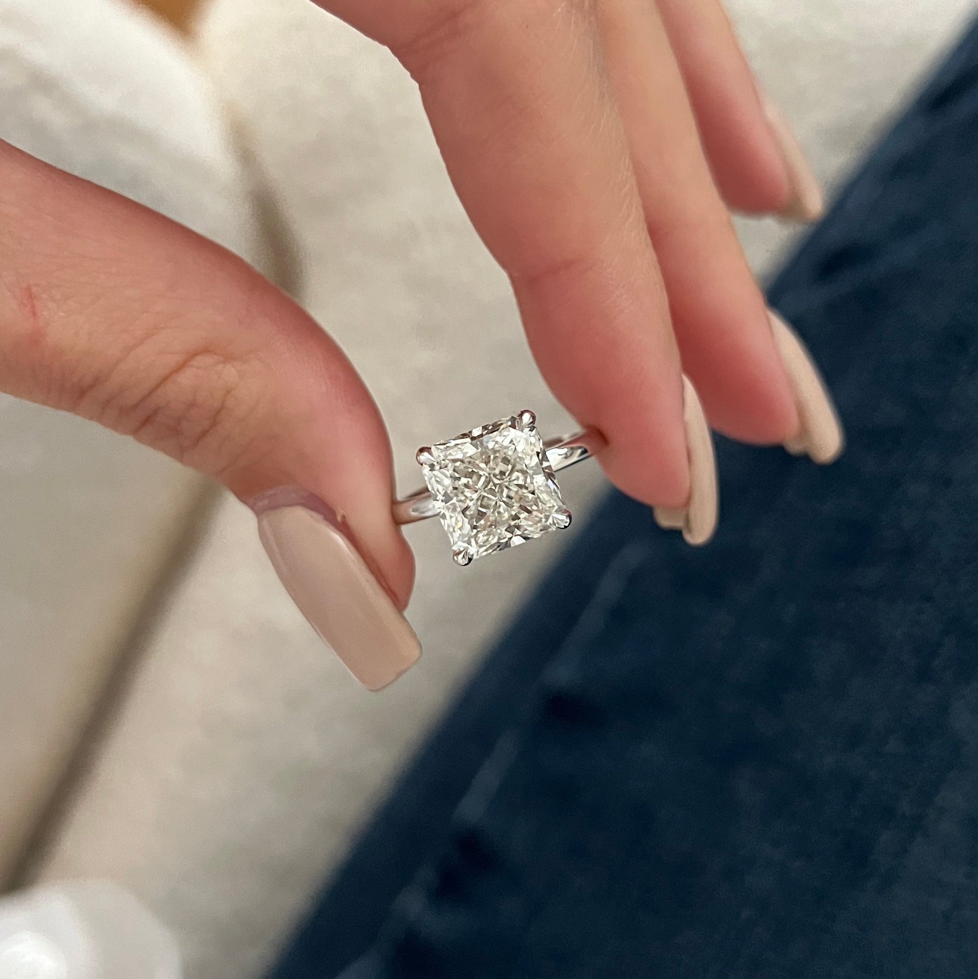 5 carat Radiant cut lab-grown diamond IGI certified, solitaire engagement ring.