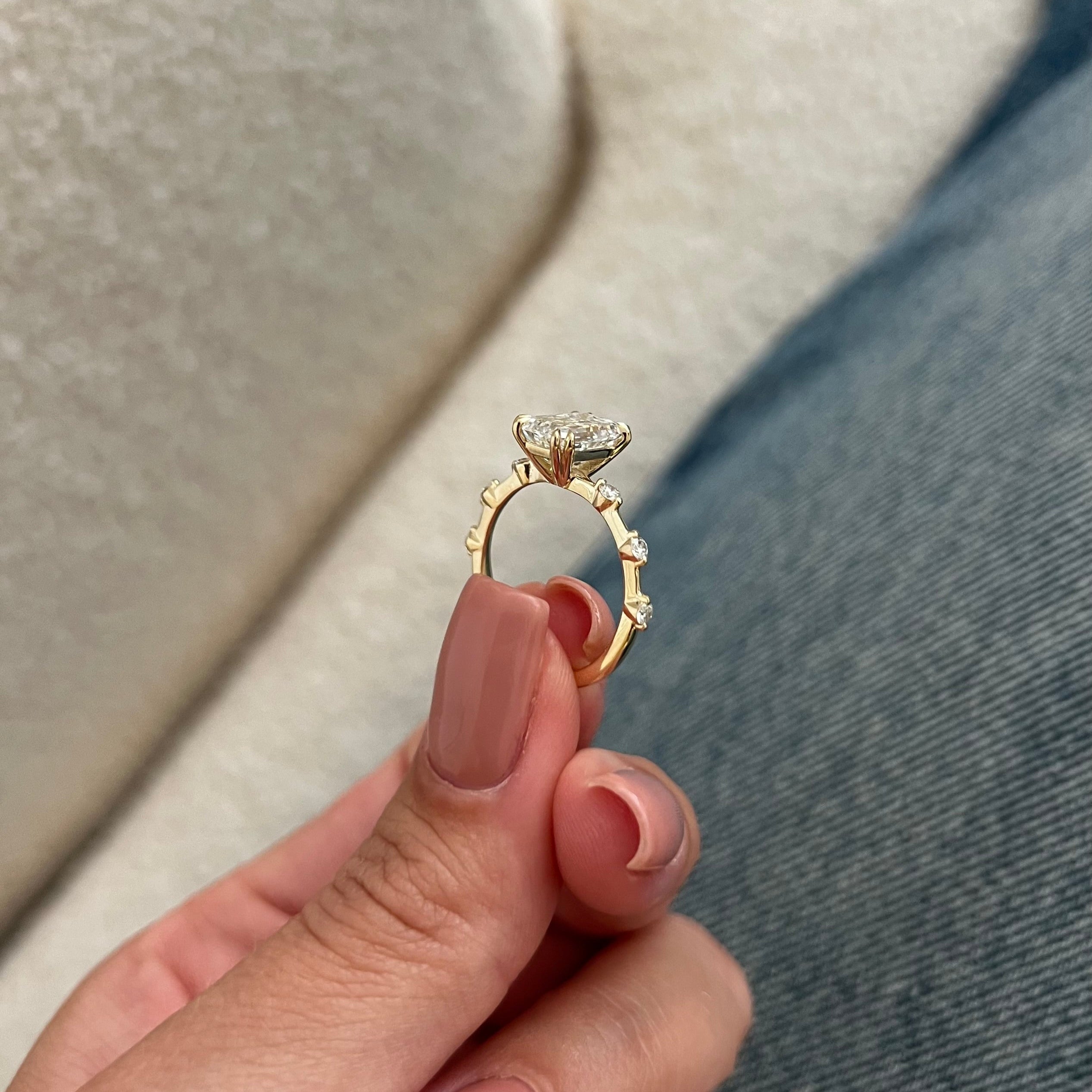 all-groups | 2 carat Emerald cut lab-grown diamond IGI certified, side stones engagement ring.