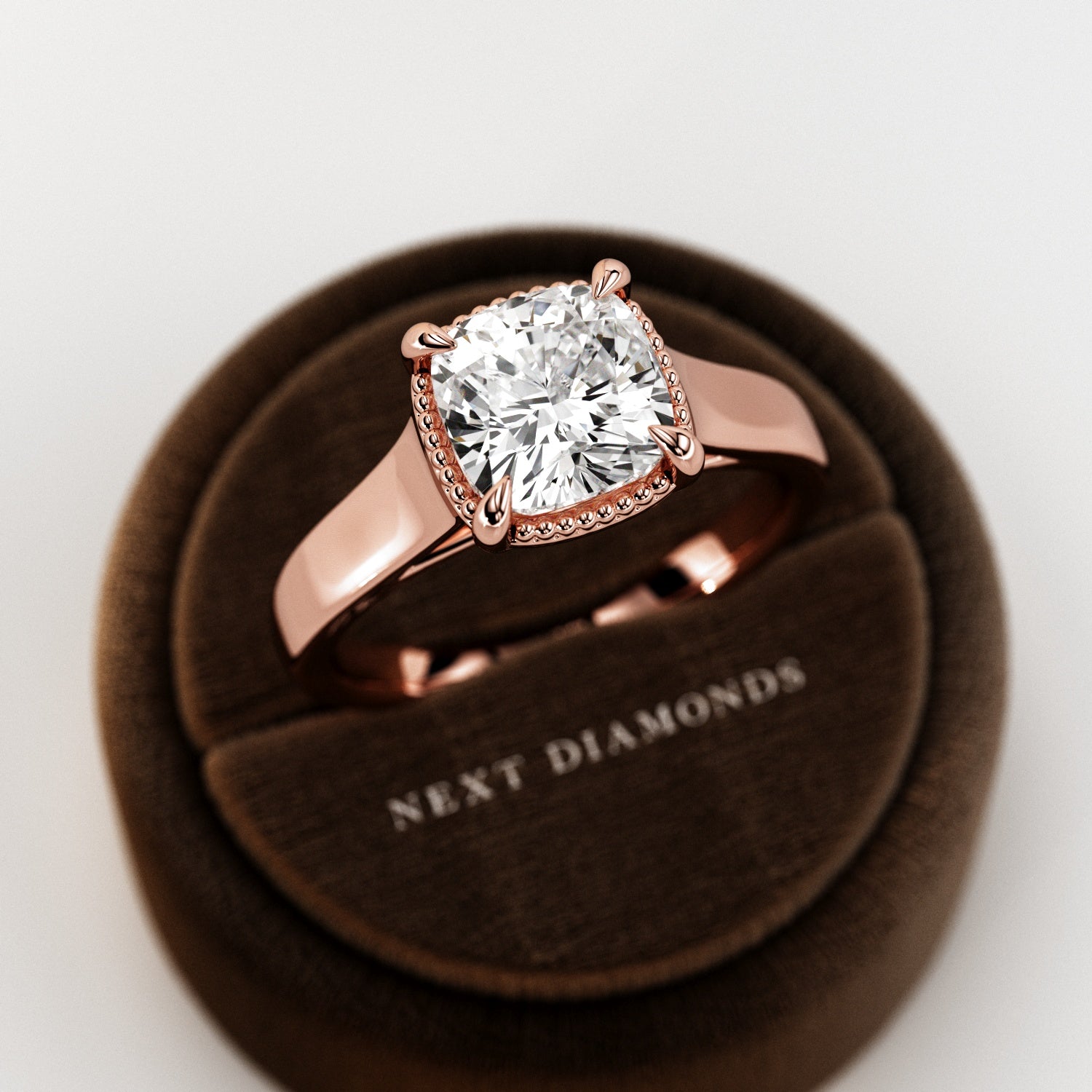 2 carat Cushion cut lab-grown diamond IGI certified, bezel engagement ring.